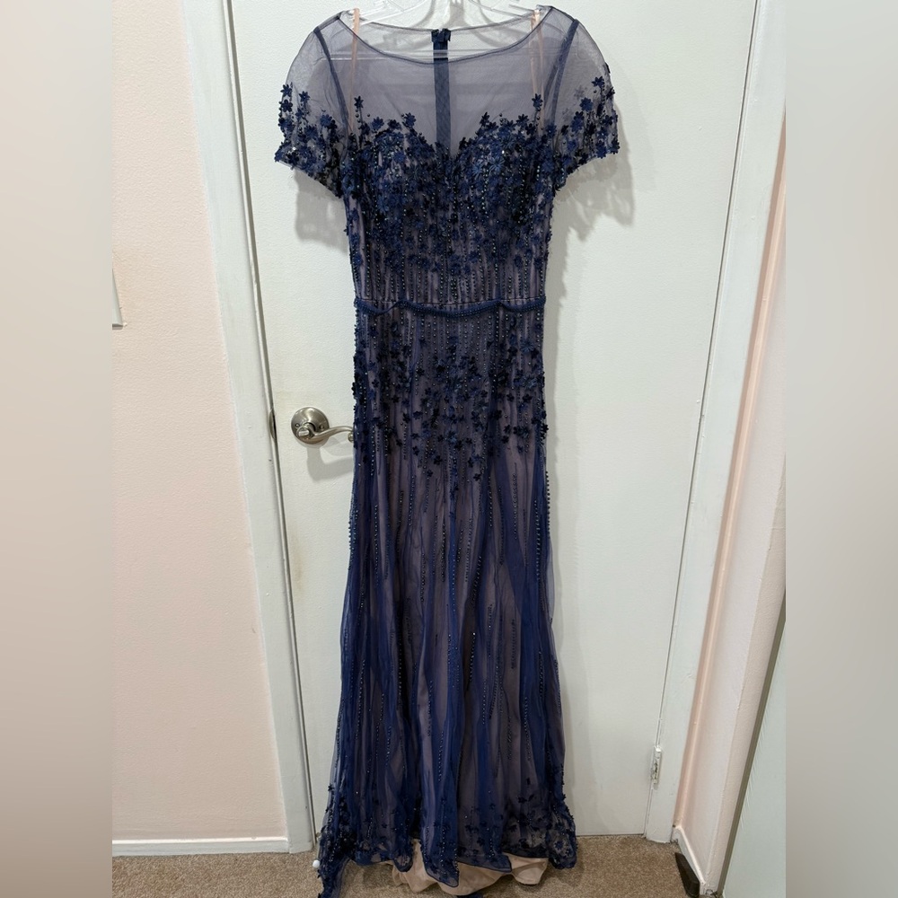 LIKE NEW Lara Navy Blue Floral Appliqué Dress